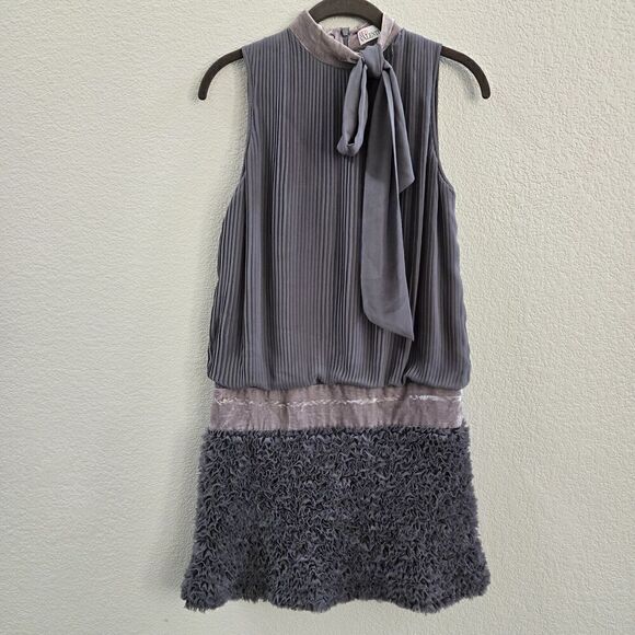 Rare Red Valentino Grey Silk Ruffle Detail bow Cocktail Dress US 2 XS